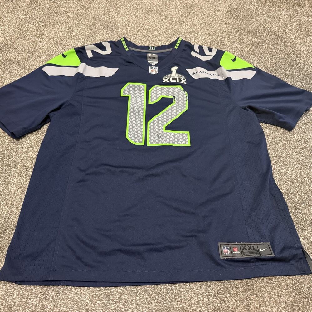 Seattle Seahawks Nike Super Bowl XLIX Memorabilia 12 Fan Jersey NFL Men 2XL Navy